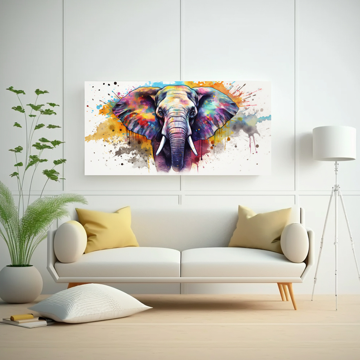 PINTURA DE PARED ELEFANTE ASIÁTICO ACUARELA 160X80 CM - 2