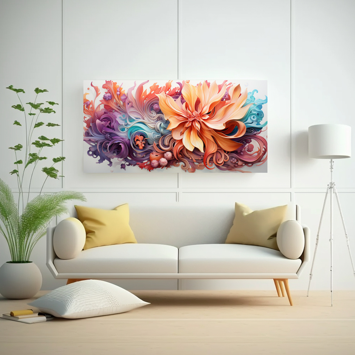 PINTURA ACUARELA ESTILO NUDIBRANQUIO COLORIDO 120X60 CM - 2