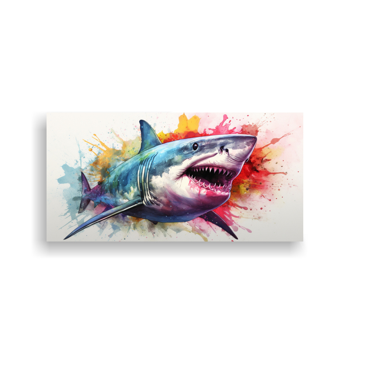 CUADRO GALERÍA MODERNO TIBURÓN BLANCO ACUARELA 60X30 CM - 1