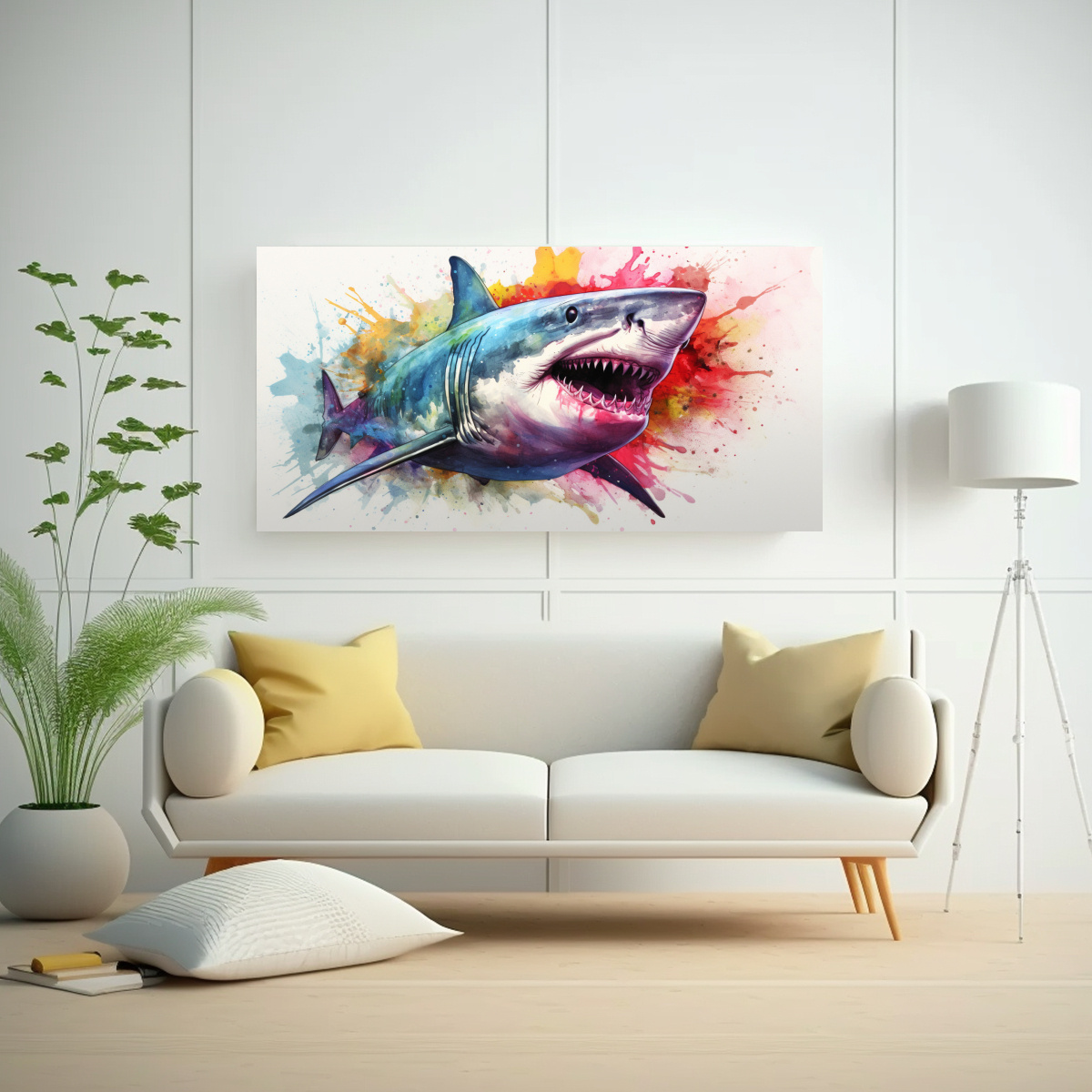 CUADRO GALERÍA MODERNO TIBURÓN BLANCO ACUARELA 60X30 CM - 2