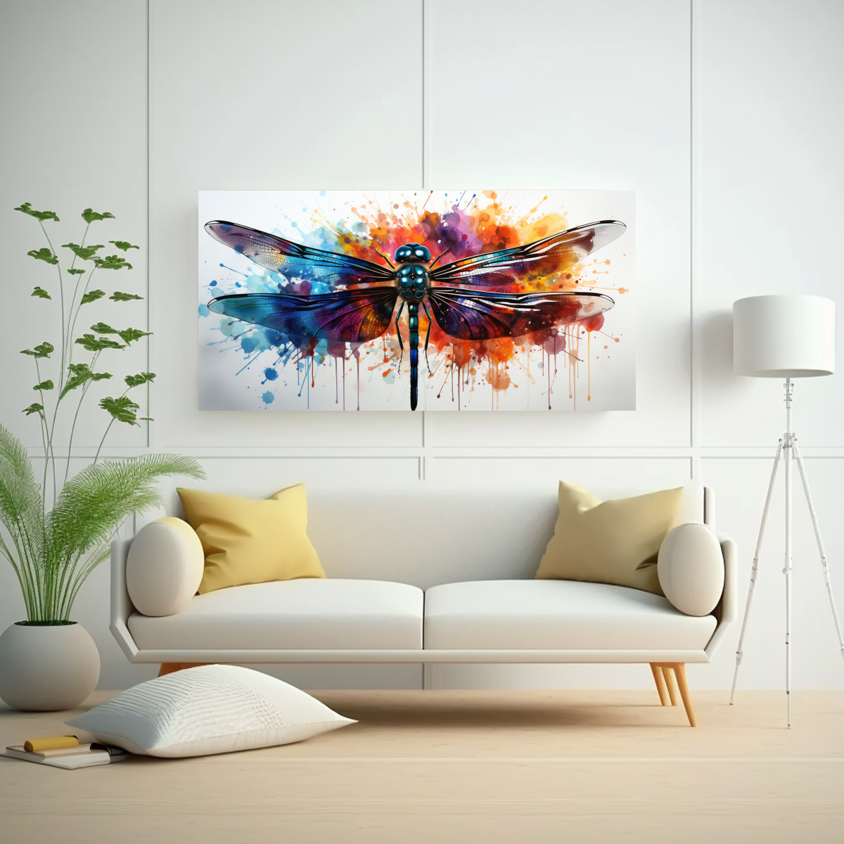 PINTURA DECORATIVA DE UNA LIBÉLULA EN COLORES 80X40 CM - 2