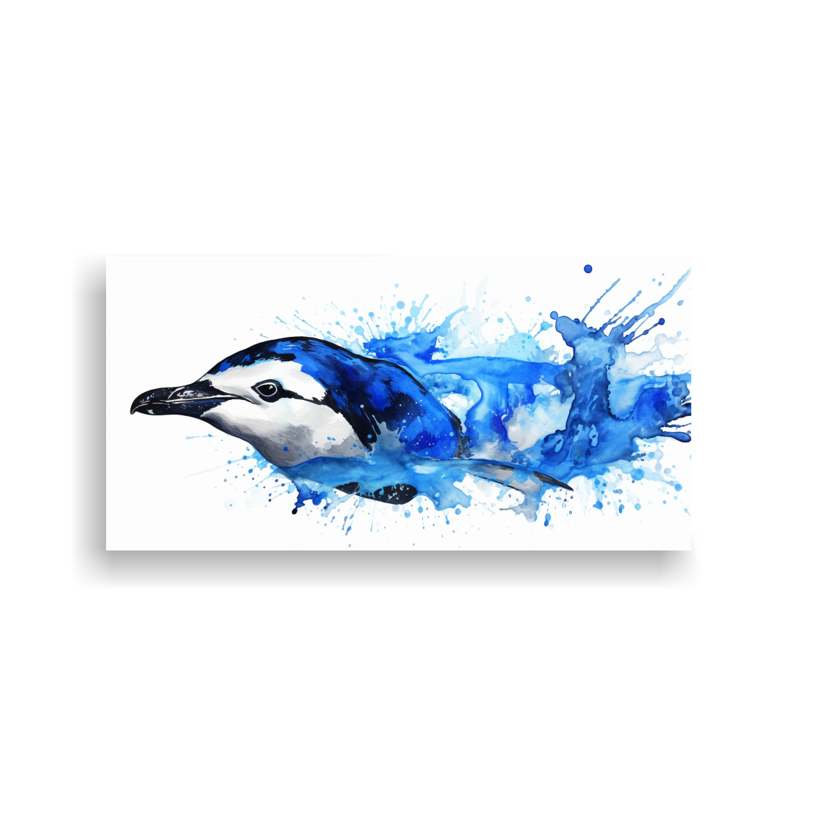 CUADRO SURREALISTA PINGÜINO EN ACUARELA COLORES 160X80 CM - 1