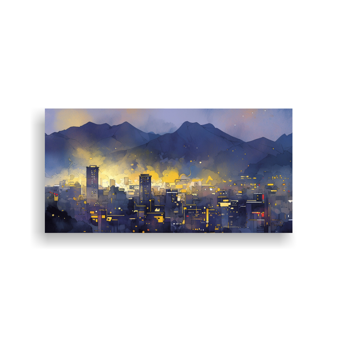CUADRO VINTAGE SANTIAGO CHILE EN ACUARELAS Y 40X20 CM - 1