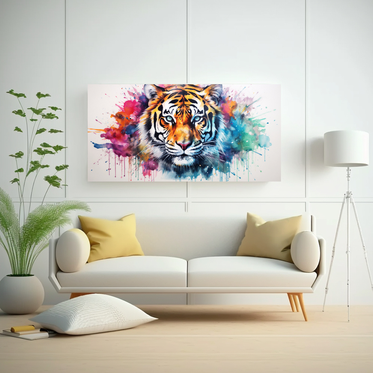 PINTURA TIGRE ACUARELA COLORIDA ESTILO PINTURA 21 120X60 CM - 2