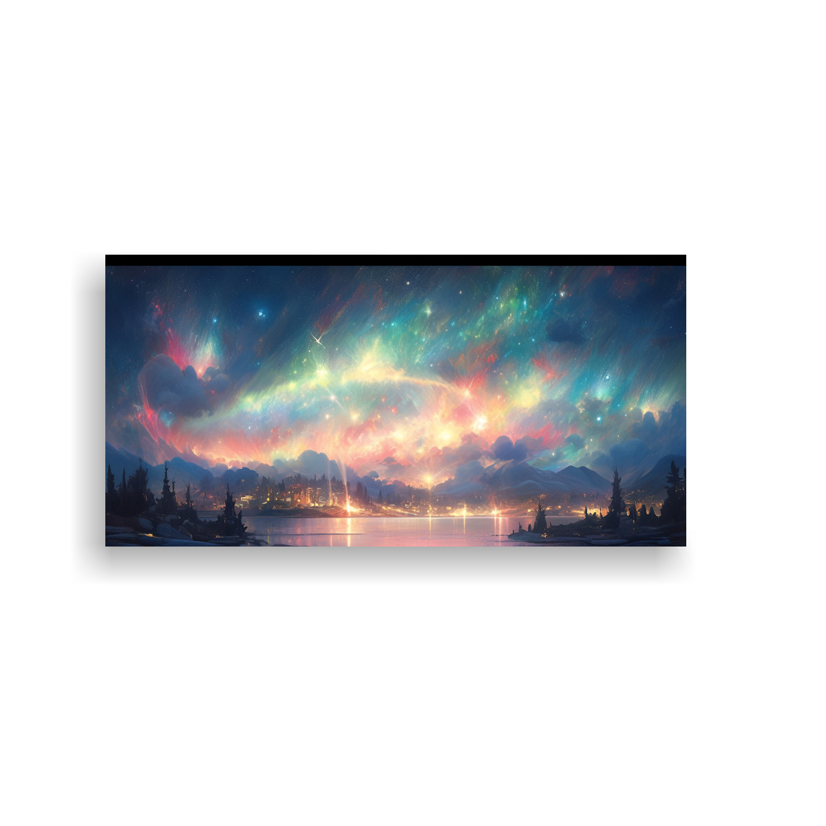 CUADRO DECORATIVO AURORA BOREAL CON ARCOÍRIS Y 80X40 CM - 1