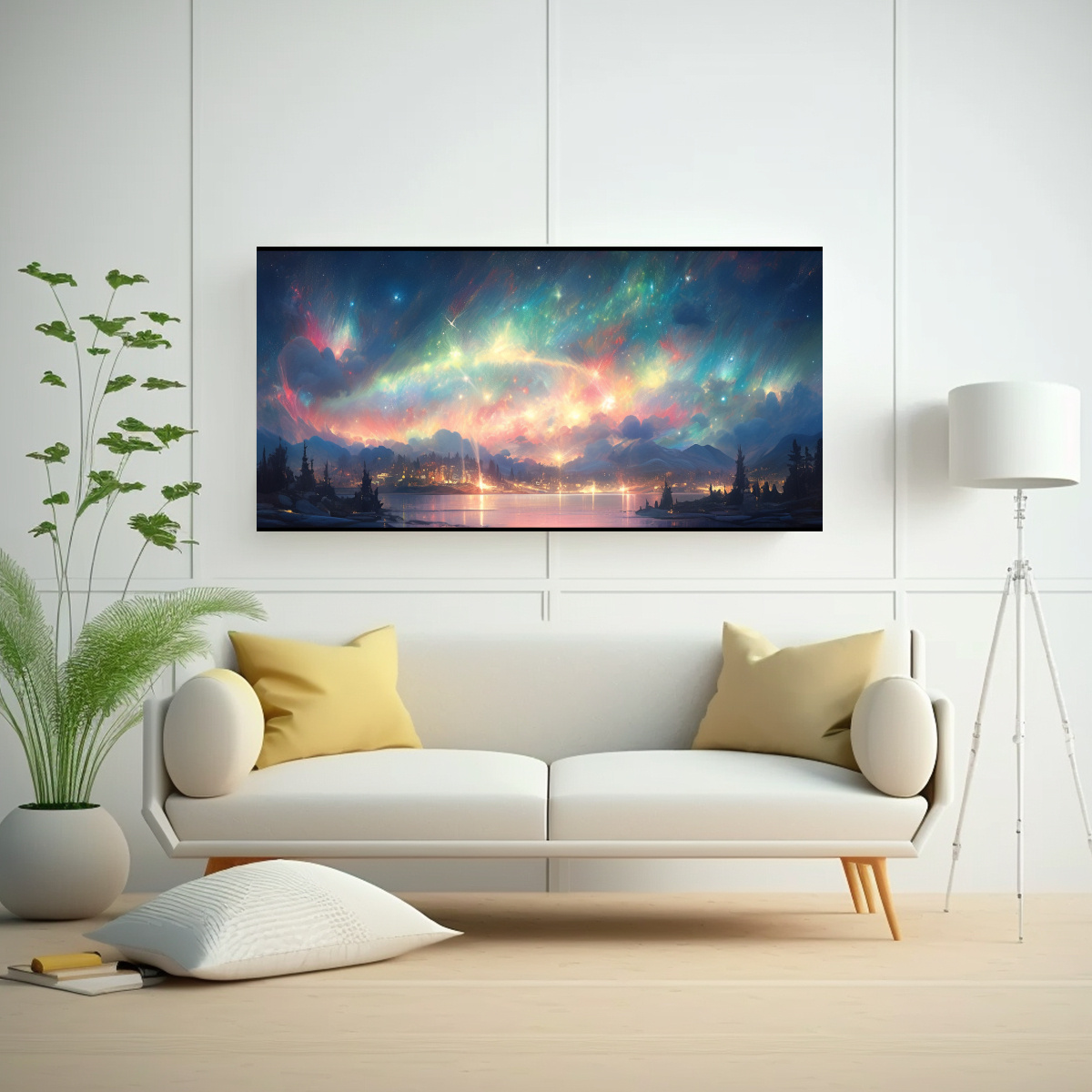 CUADRO DECORATIVO AURORA BOREAL CON ARCOÍRIS Y 80X40 CM - 2