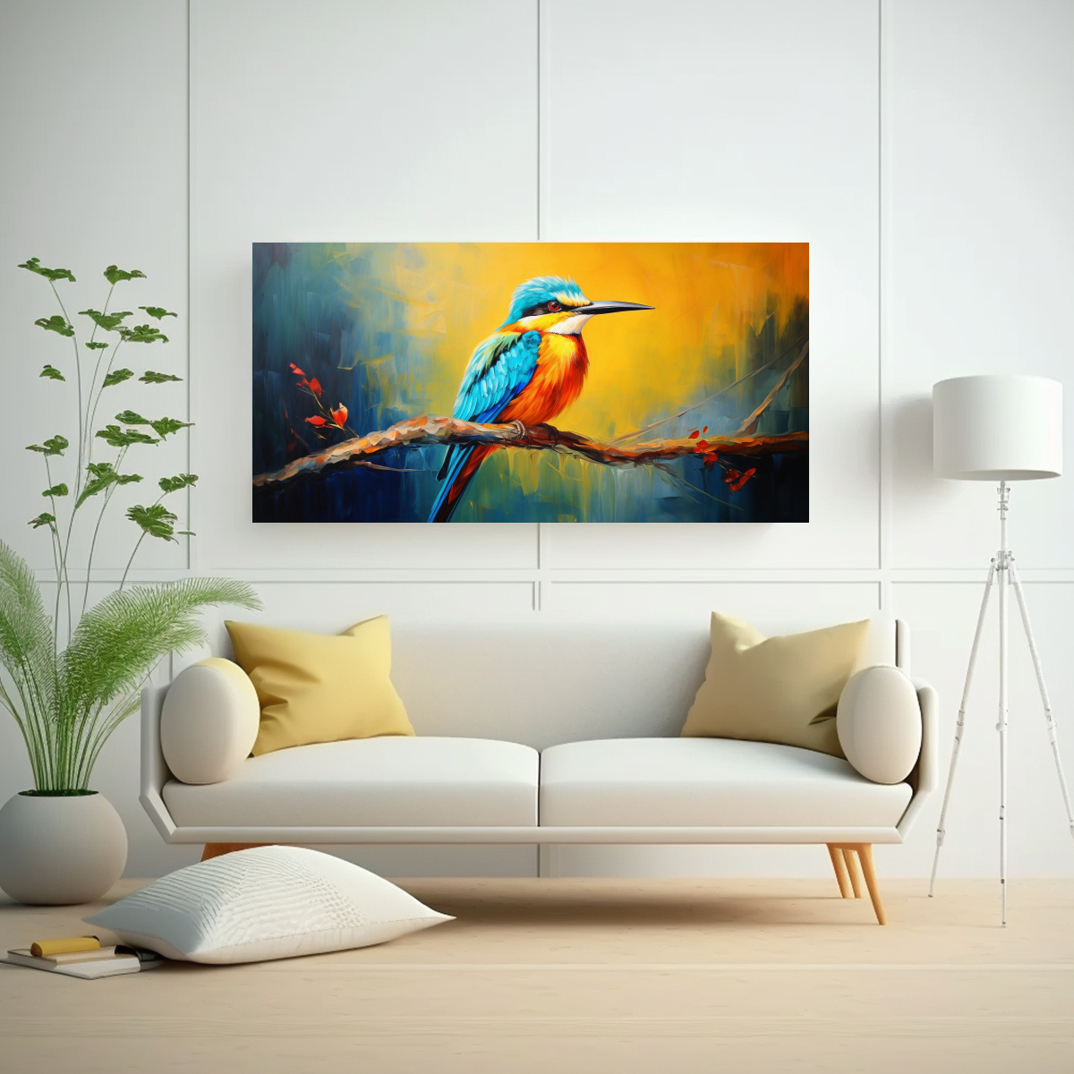 PINTURA AL ESTILO ÓLEO INSPIRADORA DE UN PÁJARO 140X70 CM - 2