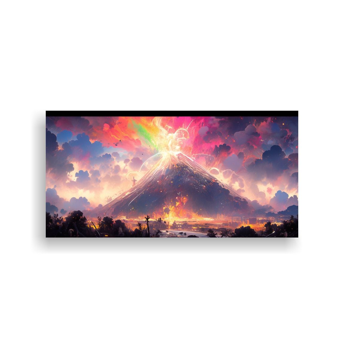 CUADRO ABSTRACTO VENTA: VOLCÁN CON ARCOÍRIS Y 100X50 CM - 1
