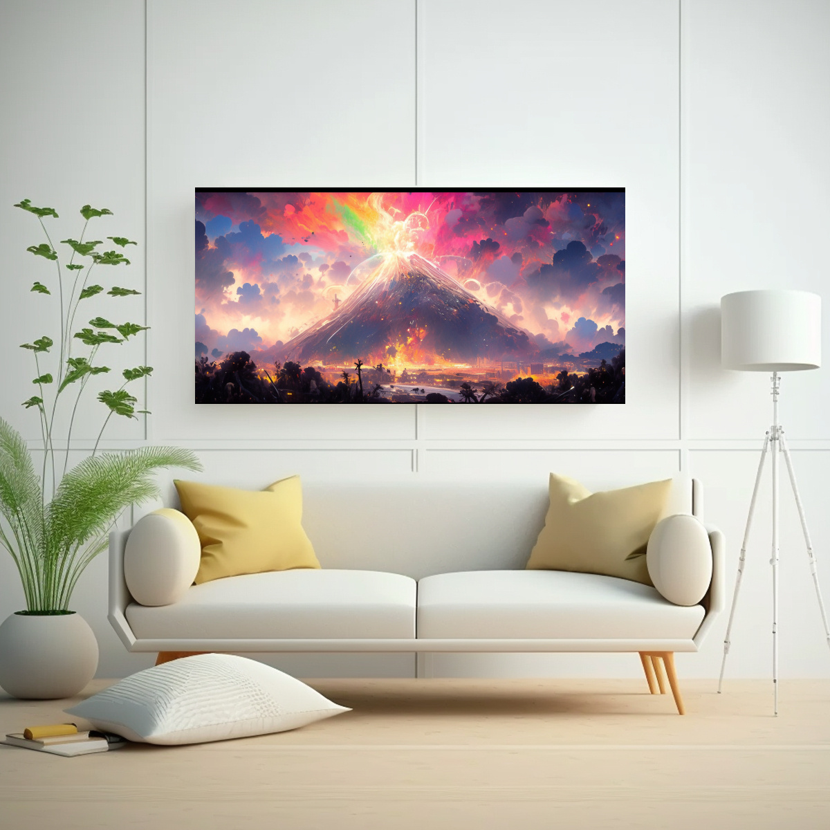 CUADRO ABSTRACTO VENTA: VOLCÁN CON ARCOÍRIS Y 100X50 CM - 2