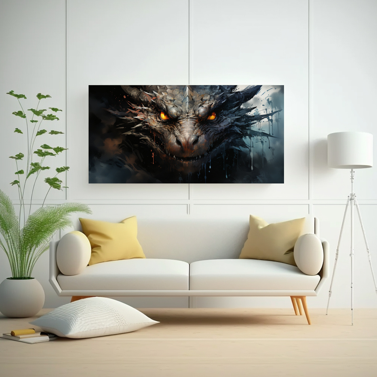 PINTURA EN BASTIDOR DRAGON NEGRO ATMOSFERA 120X60 CM - 2