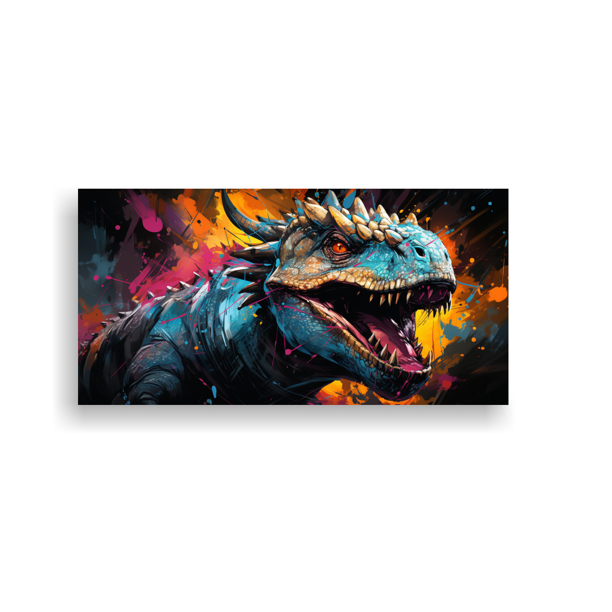 CUADRO STEGOSAURUS EN INTENSO Y CIAN NEO POP ART 160X80 CM - 1