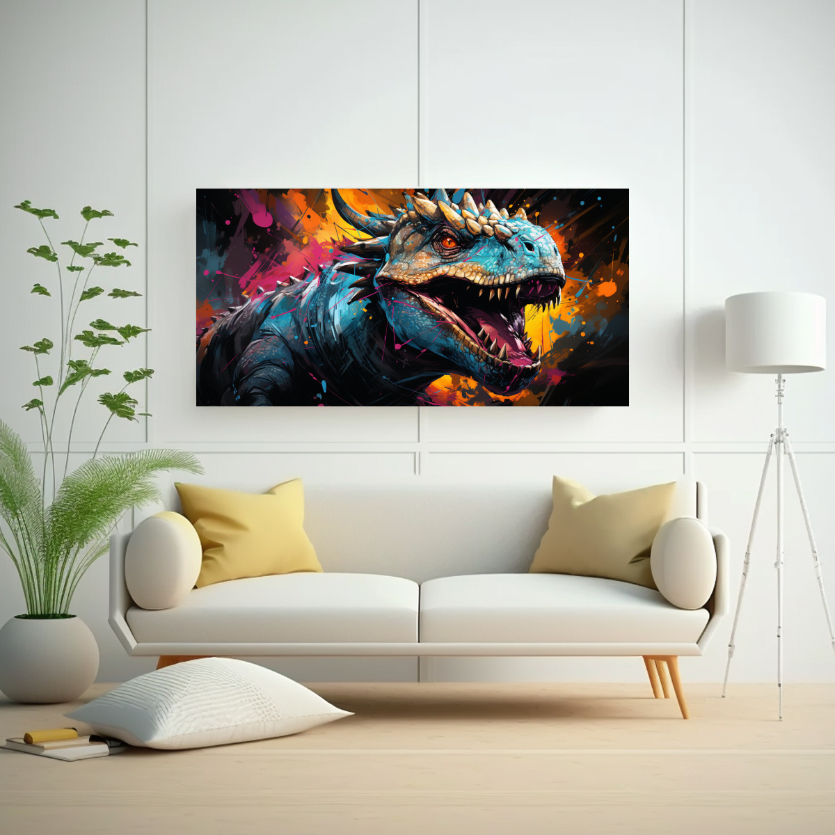 CUADRO STEGOSAURUS EN INTENSO Y CIAN NEO POP ART 160X80 CM - 2