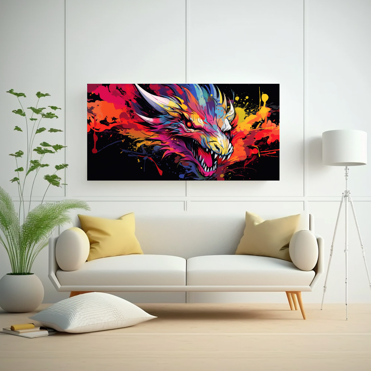 PINTURA DE PARED LUMINOSA DE DRAGÓN EN COLORES 60X30 CM - 2