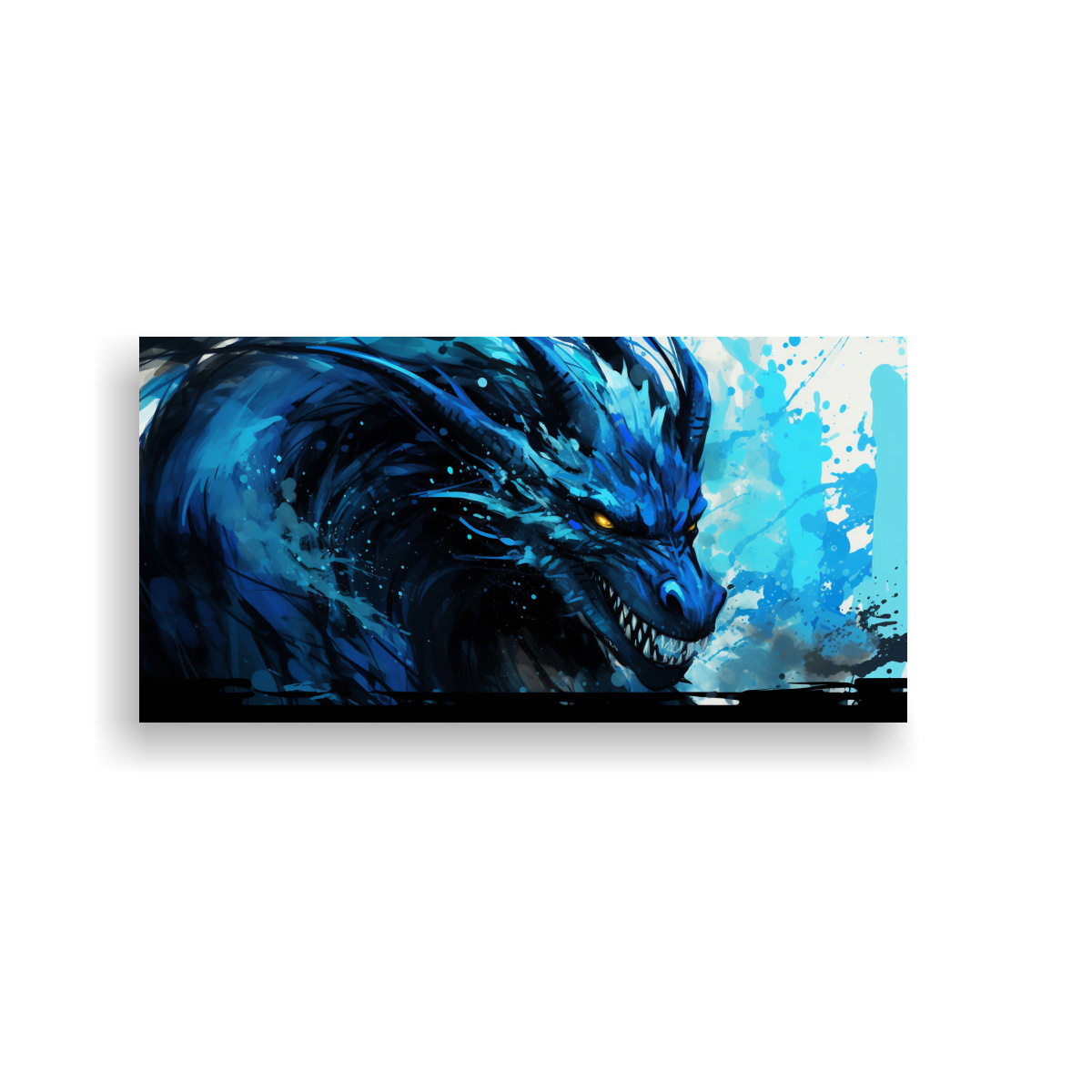 PINTURA MINIMALISTA DE DRAGÓN EN NEGRO Y AZUL 140X70 CM - 1