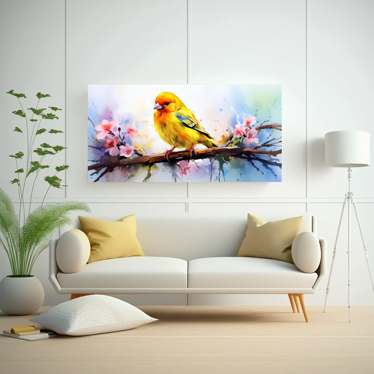 PINTURA ACUARELA COLORIDA ESTILO CANARIO PARA 40X20 CM - 2
