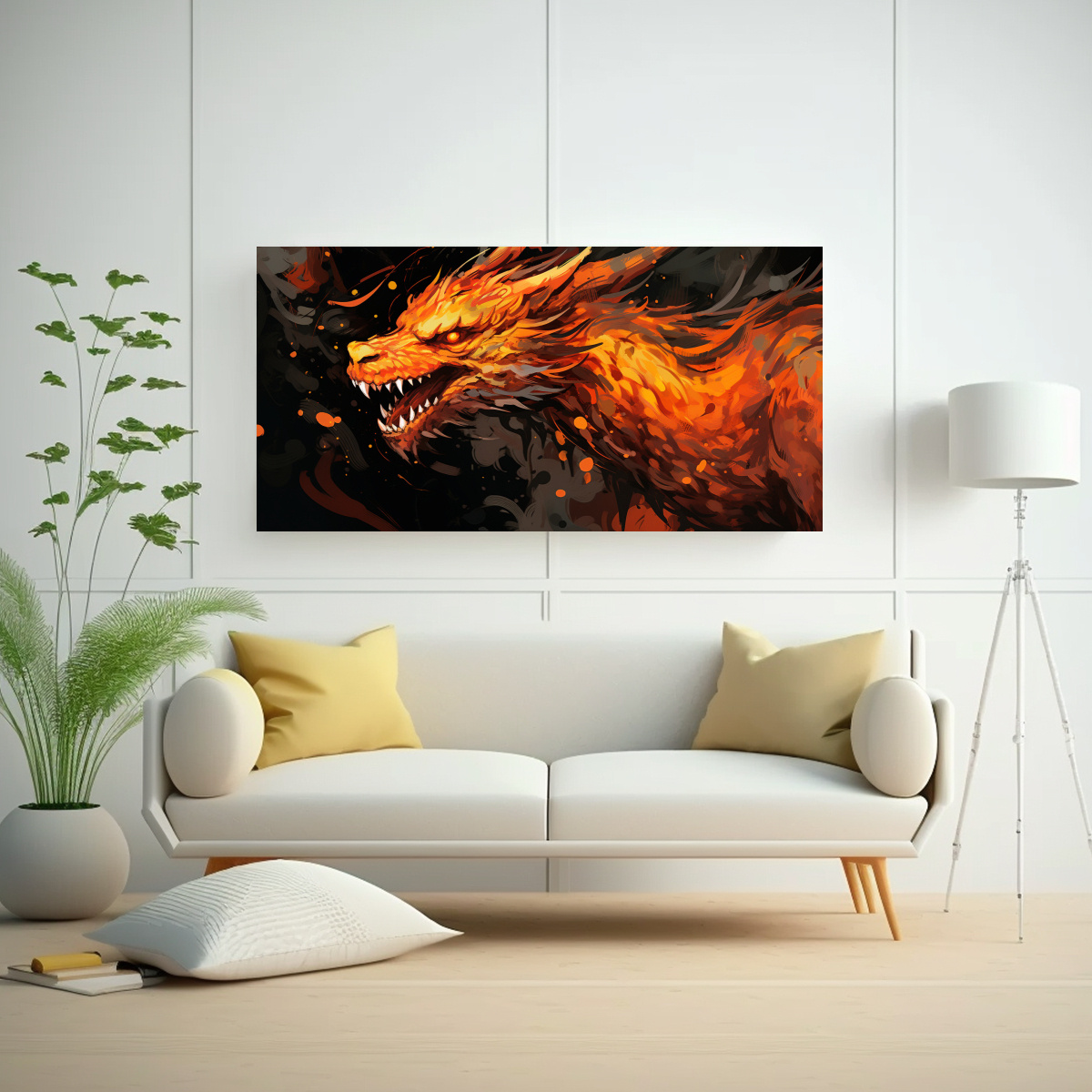 PINTURA DECORATIVA RECTANGULAR DE DRAGÓN EN 60X30 CM - 2
