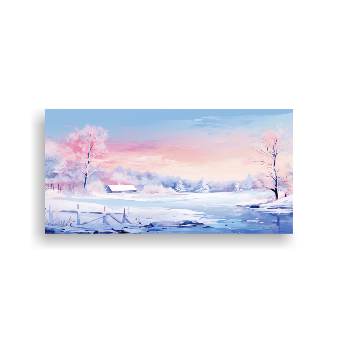 PAISAJE INVERNAL EN LIENZO CON COLORES BLANCOS, 40X20 CM - 1