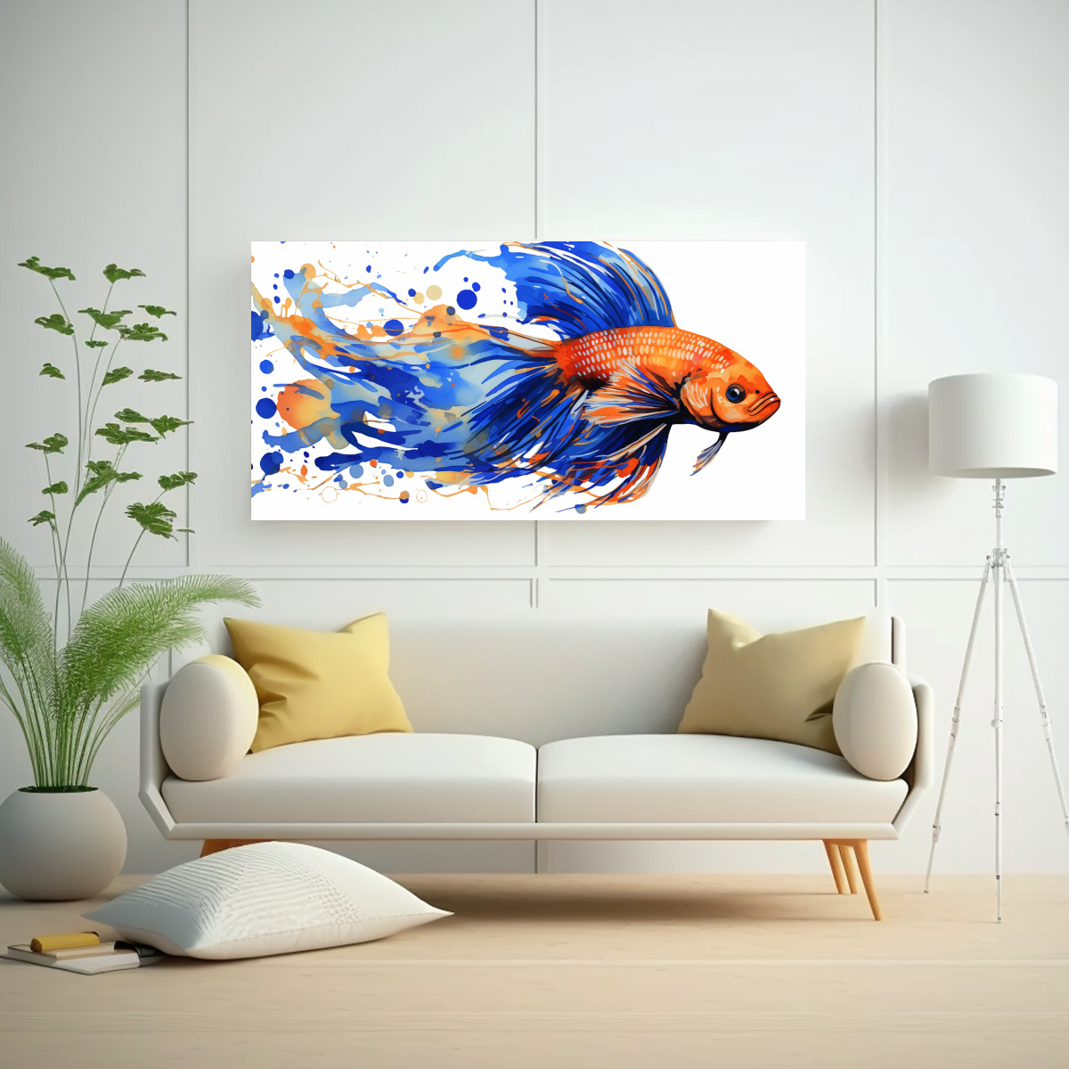 CUADRO DECORATIVO DE PECES BETTA EN TONOS NARANJA 40X20 CM - 2