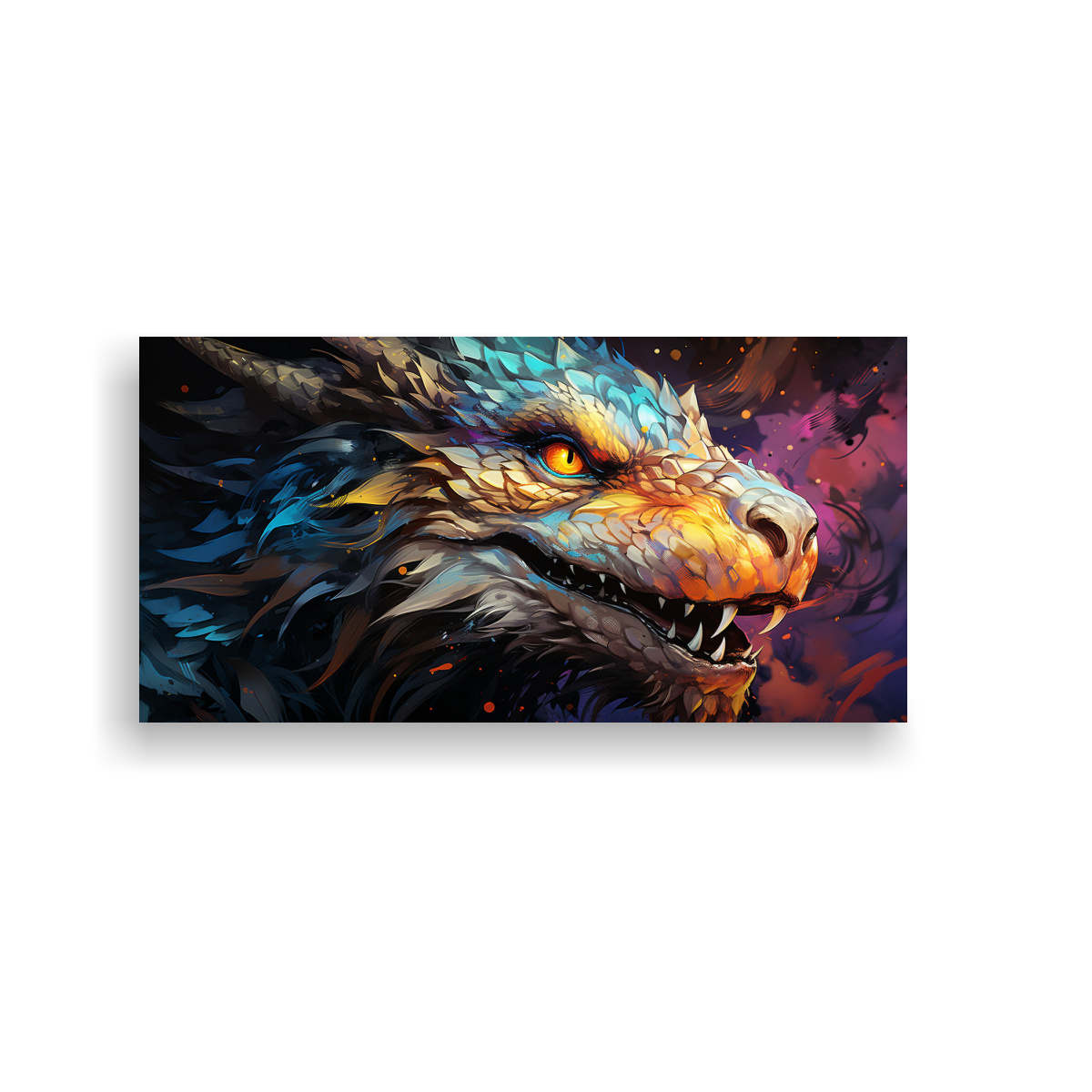 CUADRO NEONOIR: DRAGÓN EN COLORES ARCOÍRIS Y ORO 80X40 CM - 1