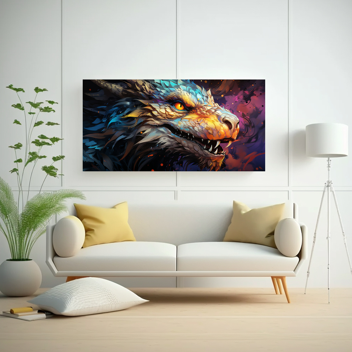 CUADRO NEONOIR: DRAGÓN EN COLORES ARCOÍRIS Y ORO 80X40 CM - 2
