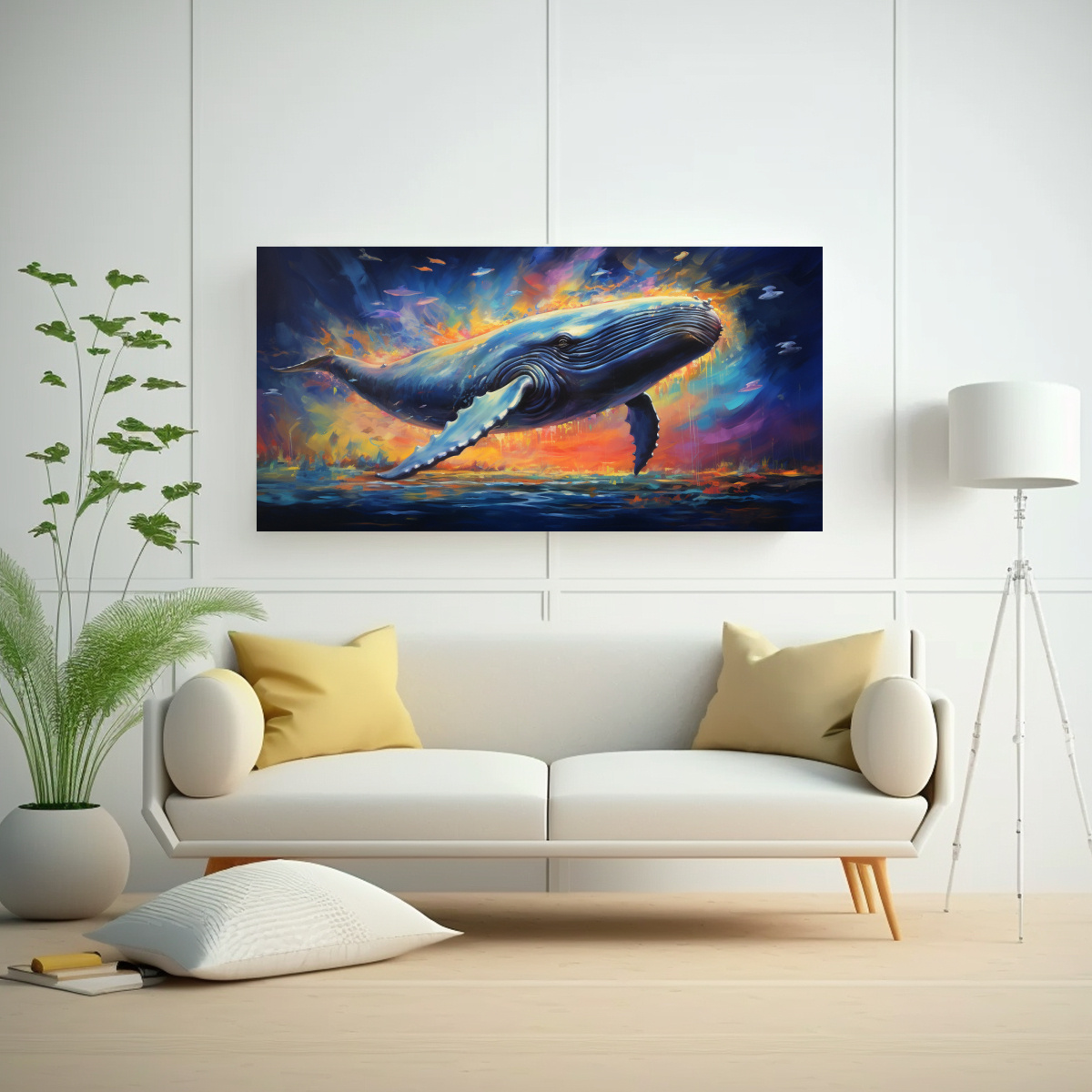 OBRA DE ARTE ATRACTIVA: BALLENA AZUL EN ESTILO DE 100X50 CM - 2