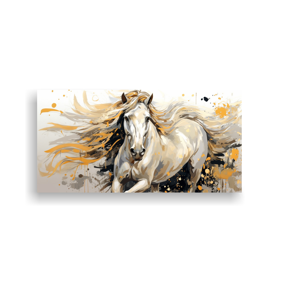 CUADRO ARTE PARED CABALLO FRISÓN BLANCO Y ORO 80X40 CM - 1
