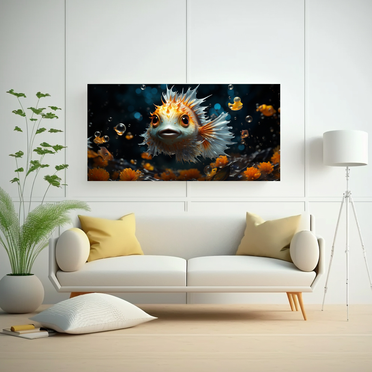 PINTURA AL ESTILO ÓLEO DE UN PEZ GLOBO EN ESTILO 140X70 CM - 2