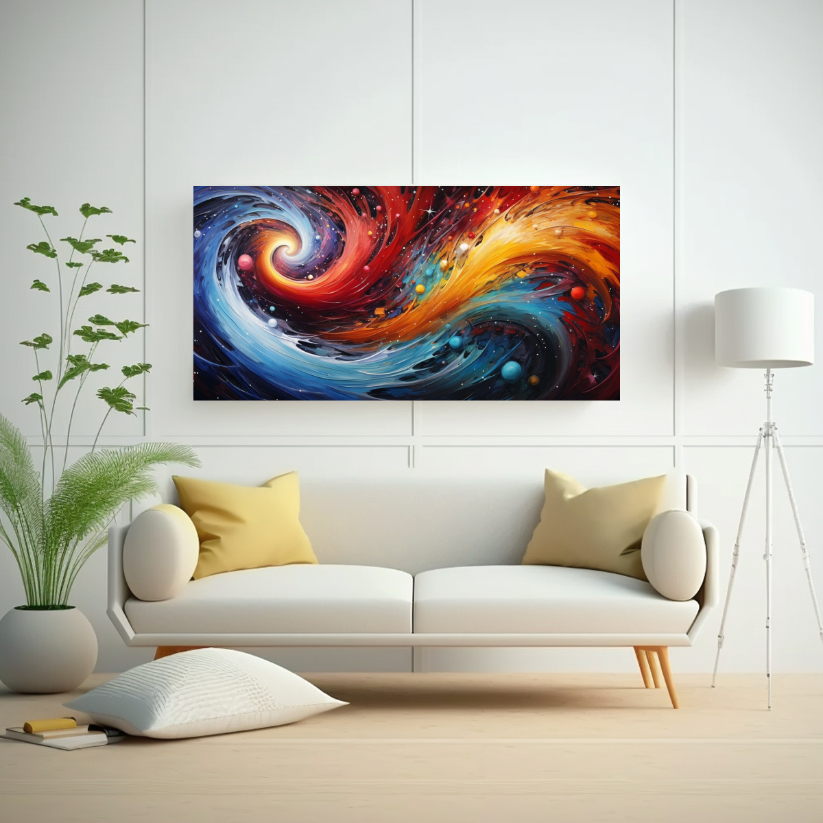 LIENZO DE TELA CON DOS REMOLINOS DE COLORES 80X40 CM - 2