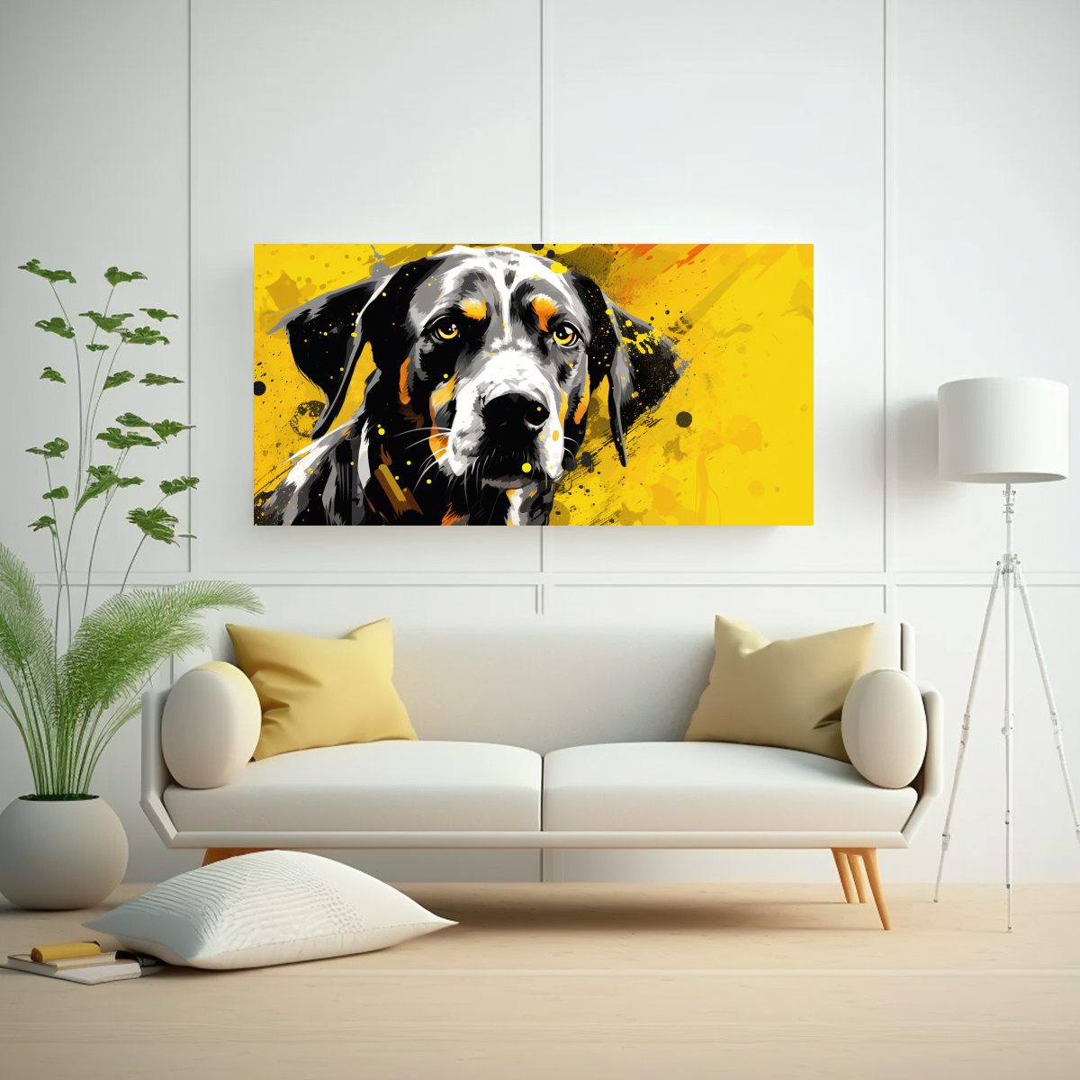 CUADRO LÍNEAS FINAS ÉPOCA PERRO EN AMARILLO Y 60X30 CM - 2