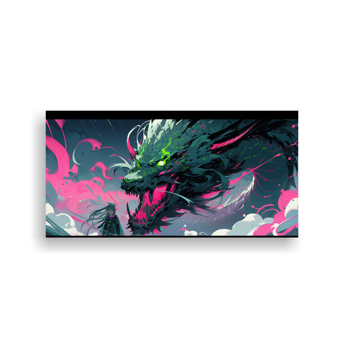 CUADRO DECORATIVO DE DRAGÓN EN TONOS VERDE Y 60X30 CM - 1