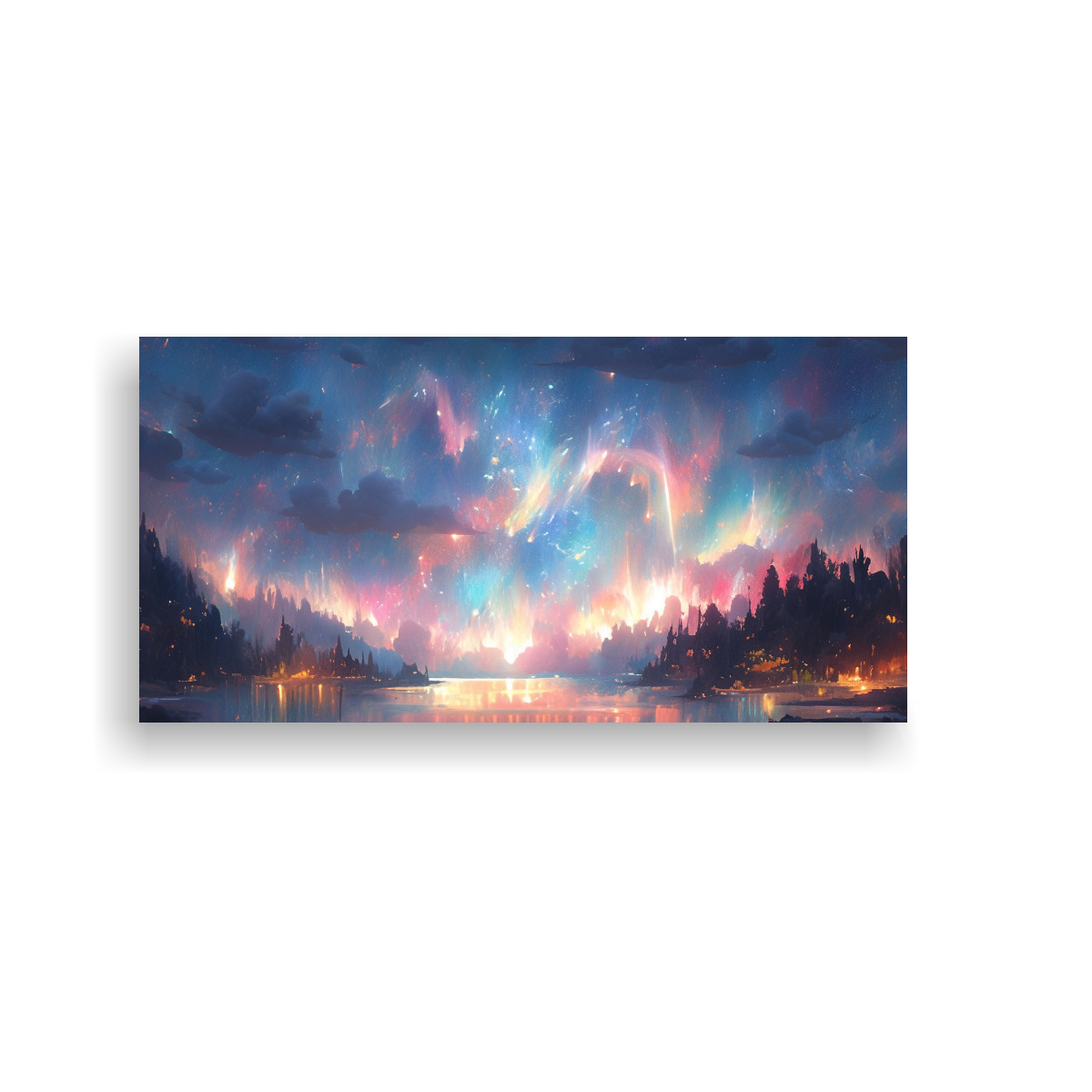CUADRO ABSTRACTO DE PARED: AURORA BOREAL CON 120X60 CM - 1