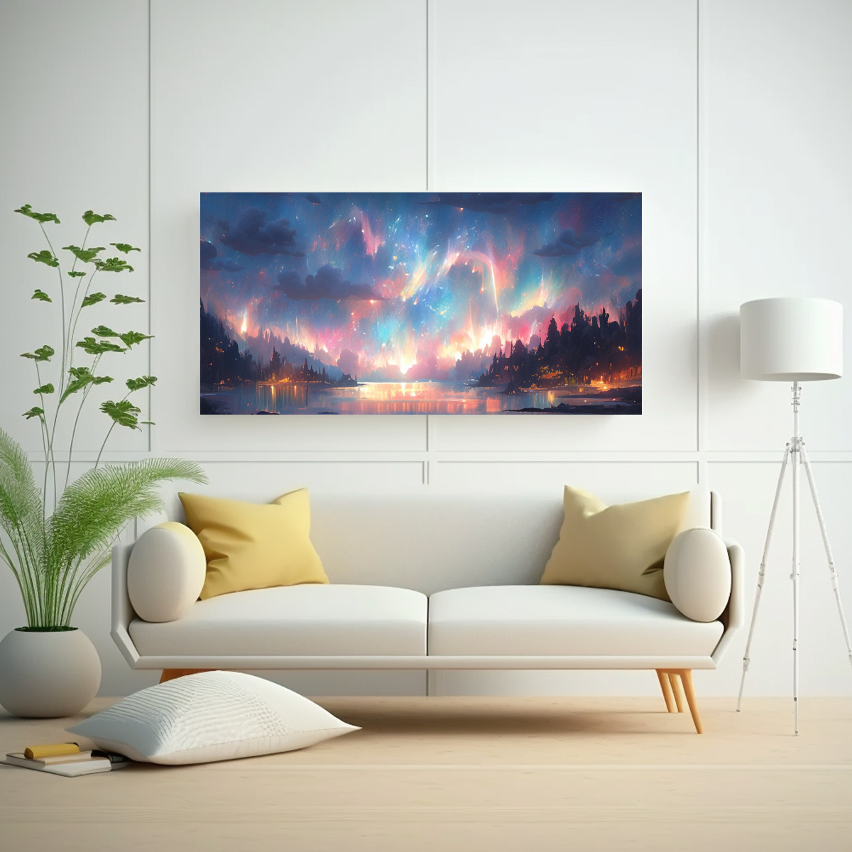 CUADRO ABSTRACTO DE PARED: AURORA BOREAL CON 120X60 CM - 2
