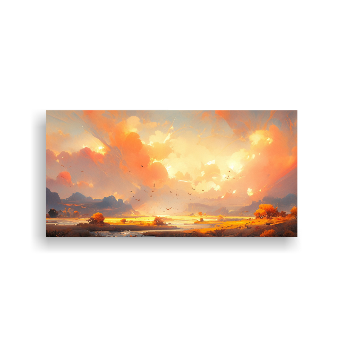PAISAJE ABSTRACTO CON COLORES NARANJA: LIENZO DE 80X40 CM - 1