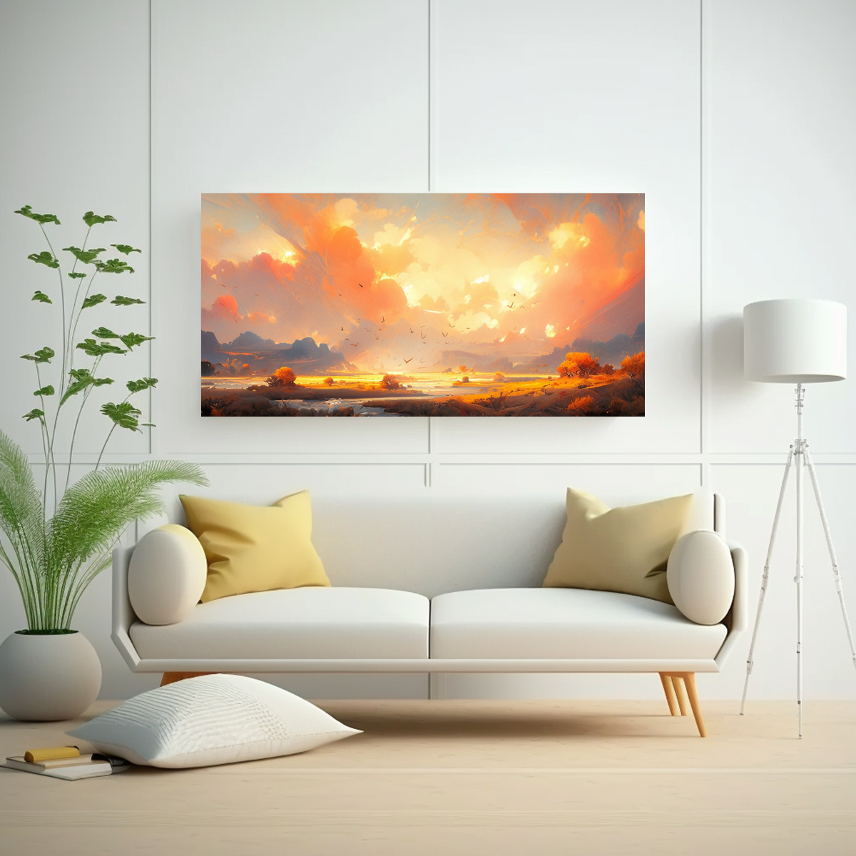 PAISAJE ABSTRACTO CON COLORES NARANJA: LIENZO DE 80X40 CM - 2