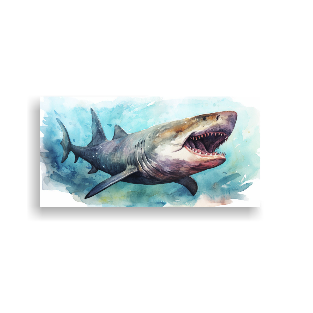 PINTURA ACUARELA CON ESTILO DE TIBURÓN PEREGRINO 60X30 CM - 1