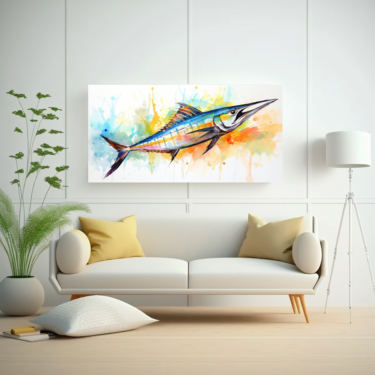 PINTURA ACUARELA COLORIDA ESTILO WAHOO INSPIRADA 80X40 CM - 2