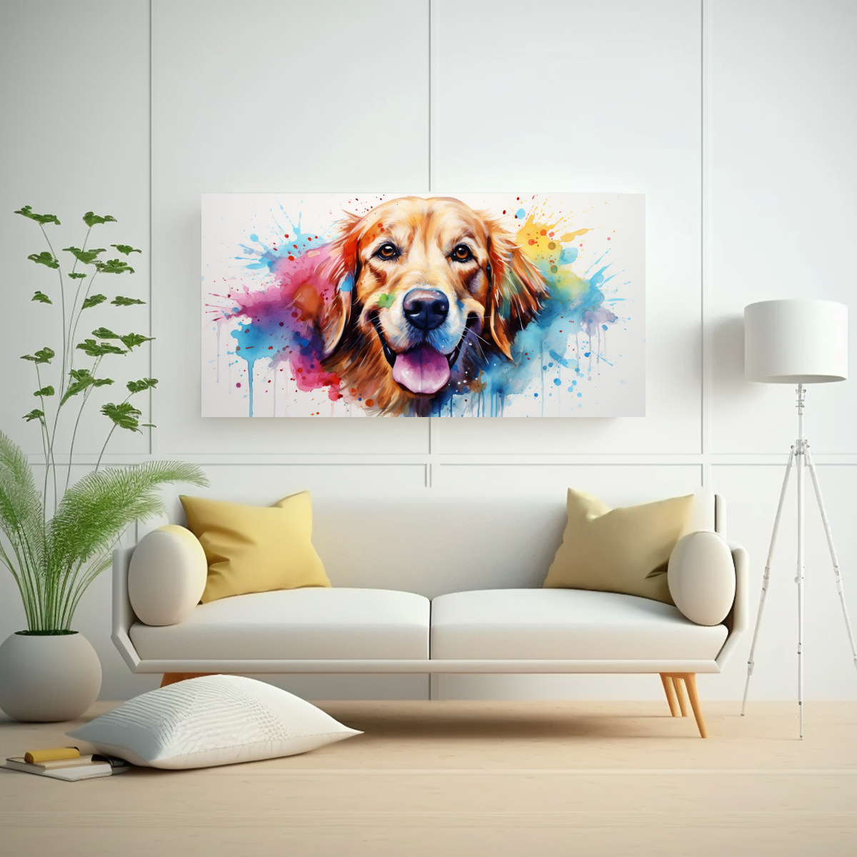 TELA CON DIBUJO DE RETRIEVER EN ACUARELAS 120X60 CM - 2
