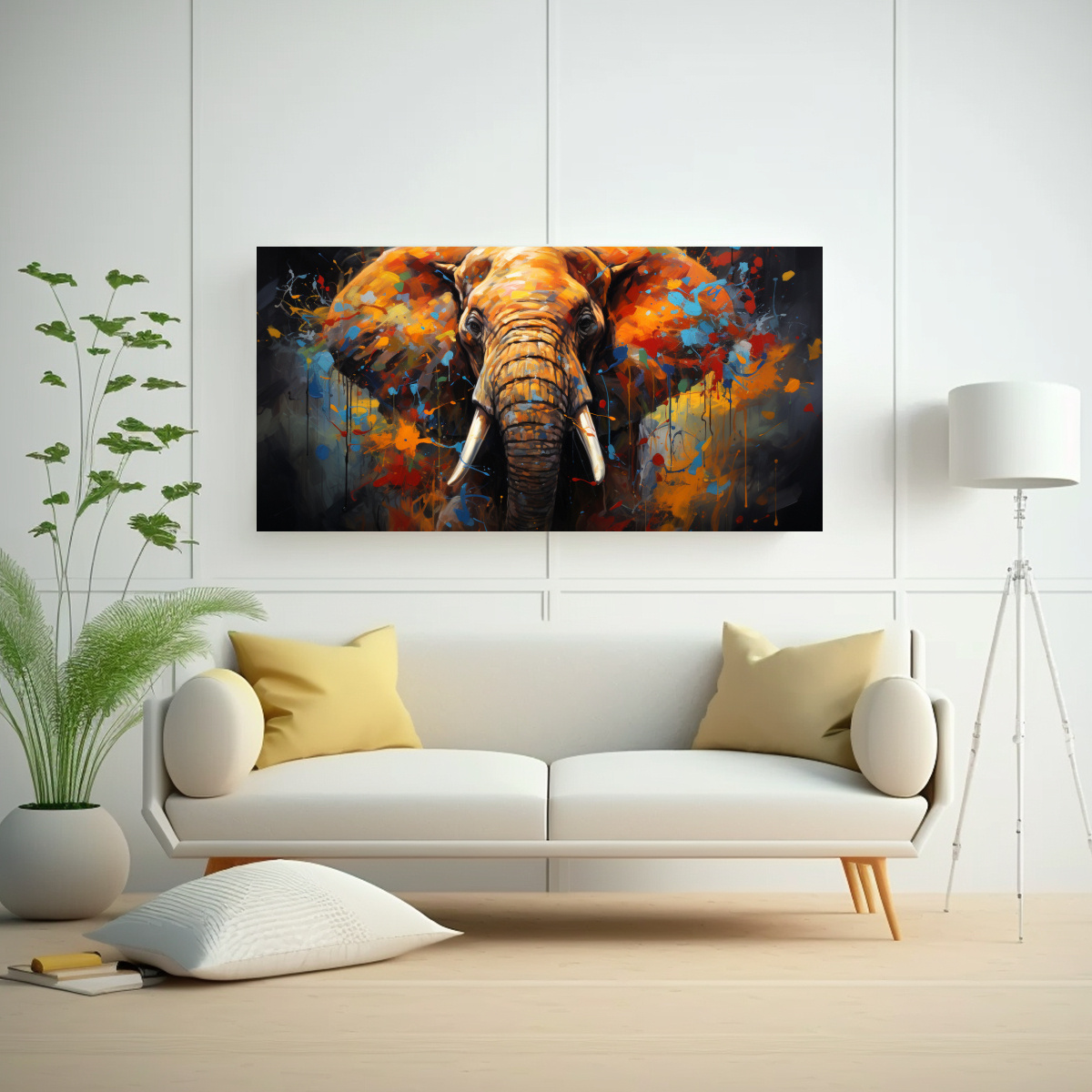 PINTURA AL ESTILO ÓLEO DE ELEFANTE ABSTRACTO 60X30 CM - 2