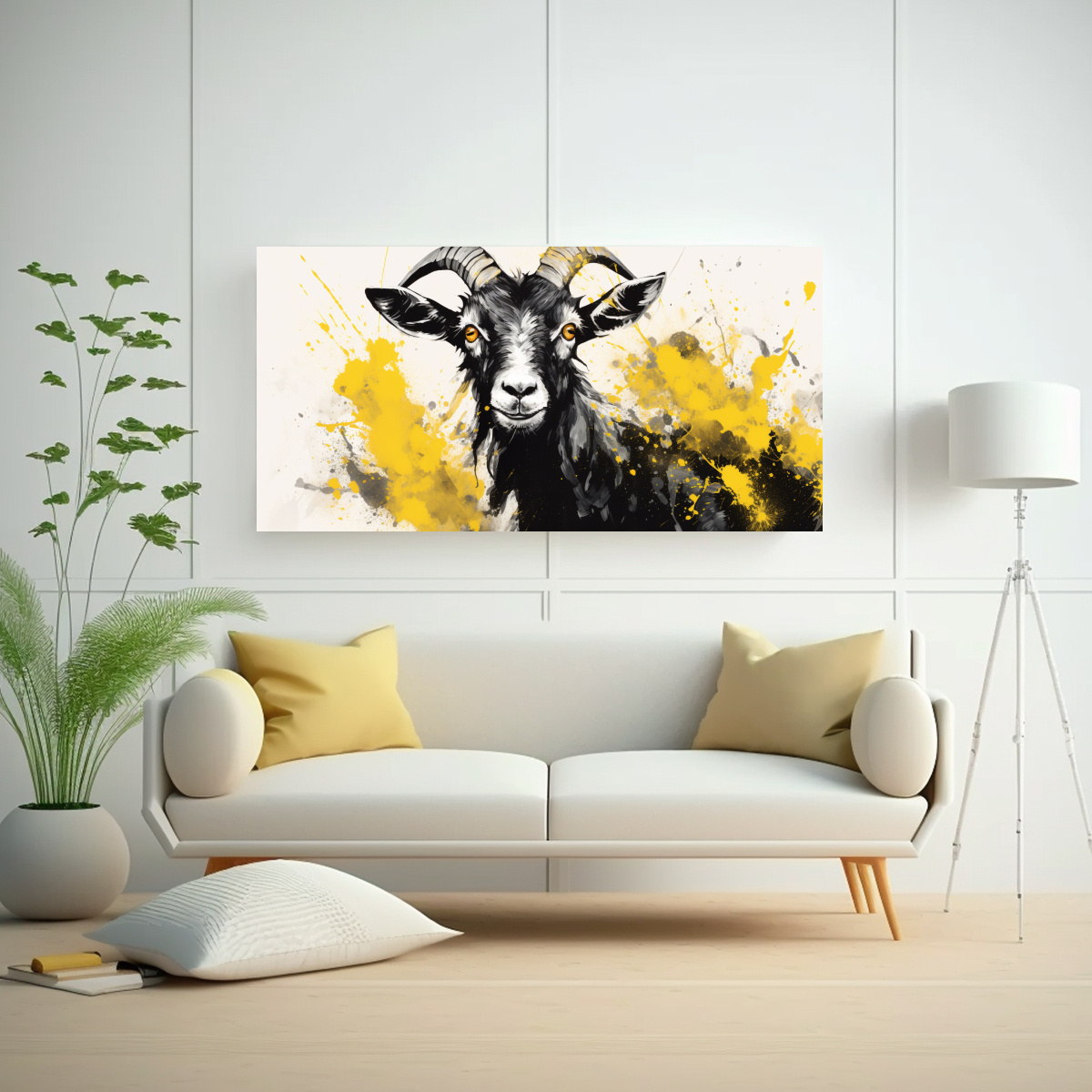 PINTURA ORIGINAL: CABRA EN ACUARELAS Y COLORES 120X60 CM - 2