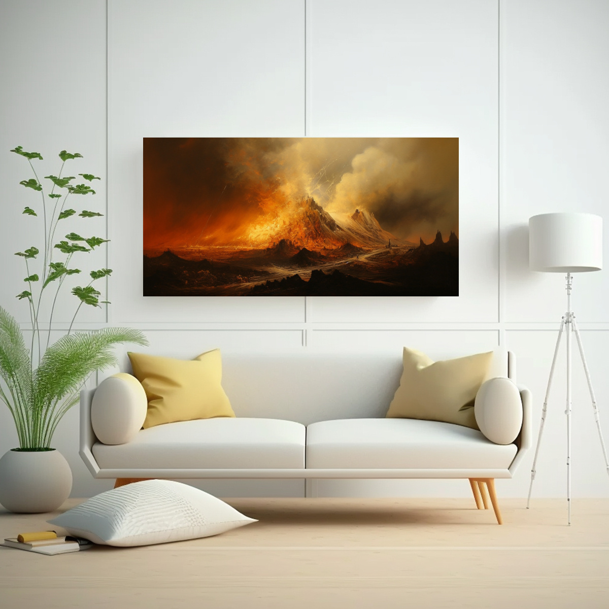 PINTURA ABSTRACTA DE UN VOLCÁN CON COLORES 140X70 CM - 2