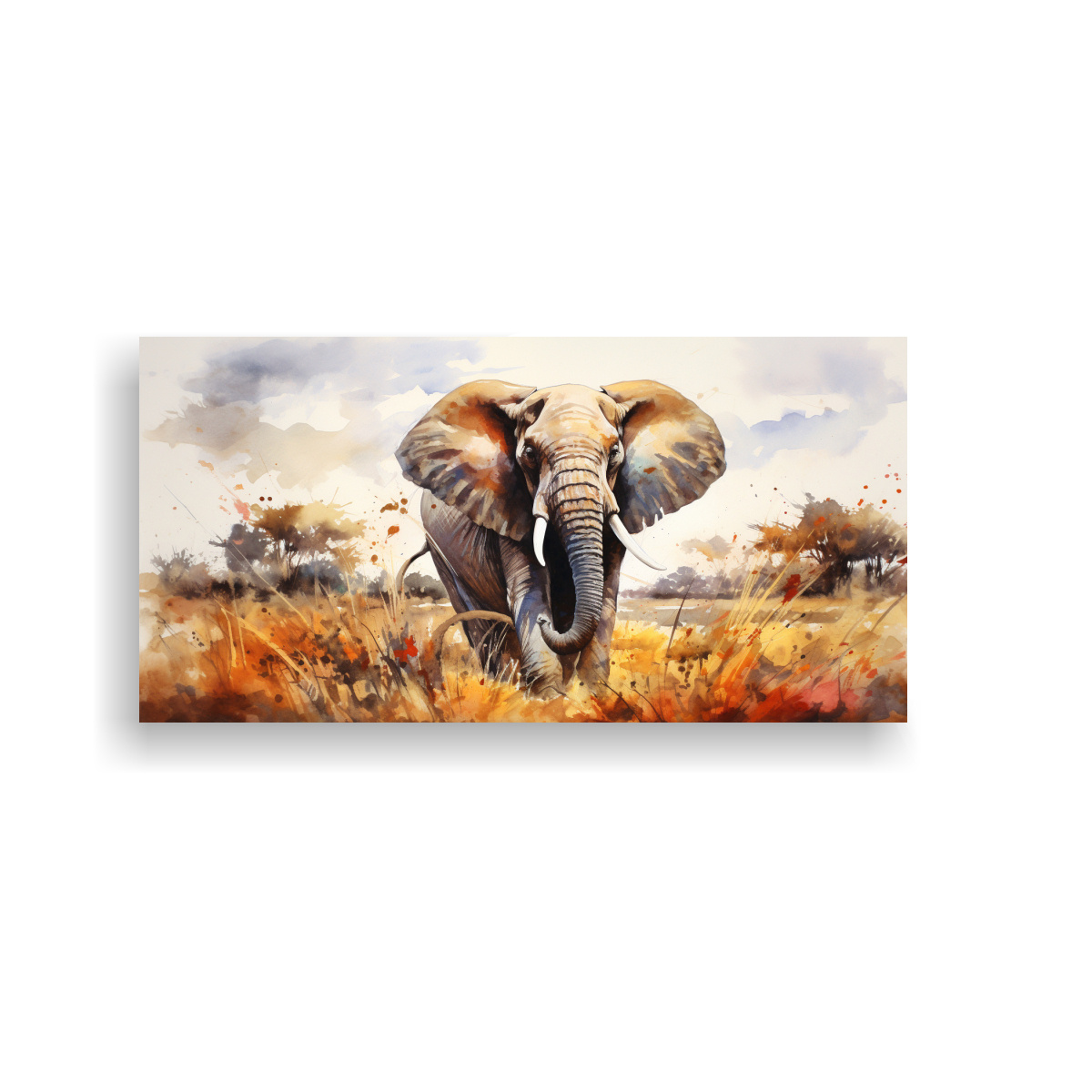 ELEFANTE DE SABANA EN ACUARELA PARA DECORACIÓN 80X40 CM - 1