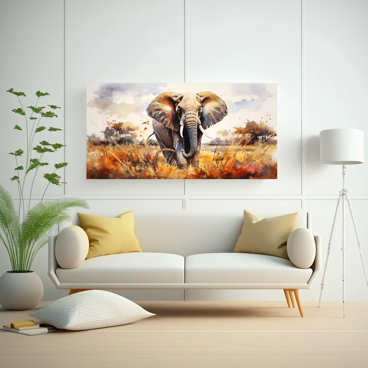 ELEFANTE DE SABANA EN ACUARELA PARA DECORACIÓN 80X40 CM - 2
