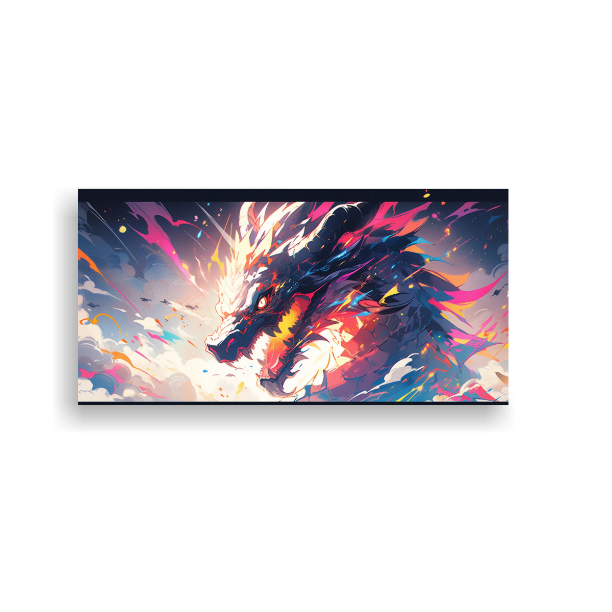 CUADRO TELA DIBUJO LLAMATIVO DRAGÓN ARCOÍRIS 160X80 CM - 1