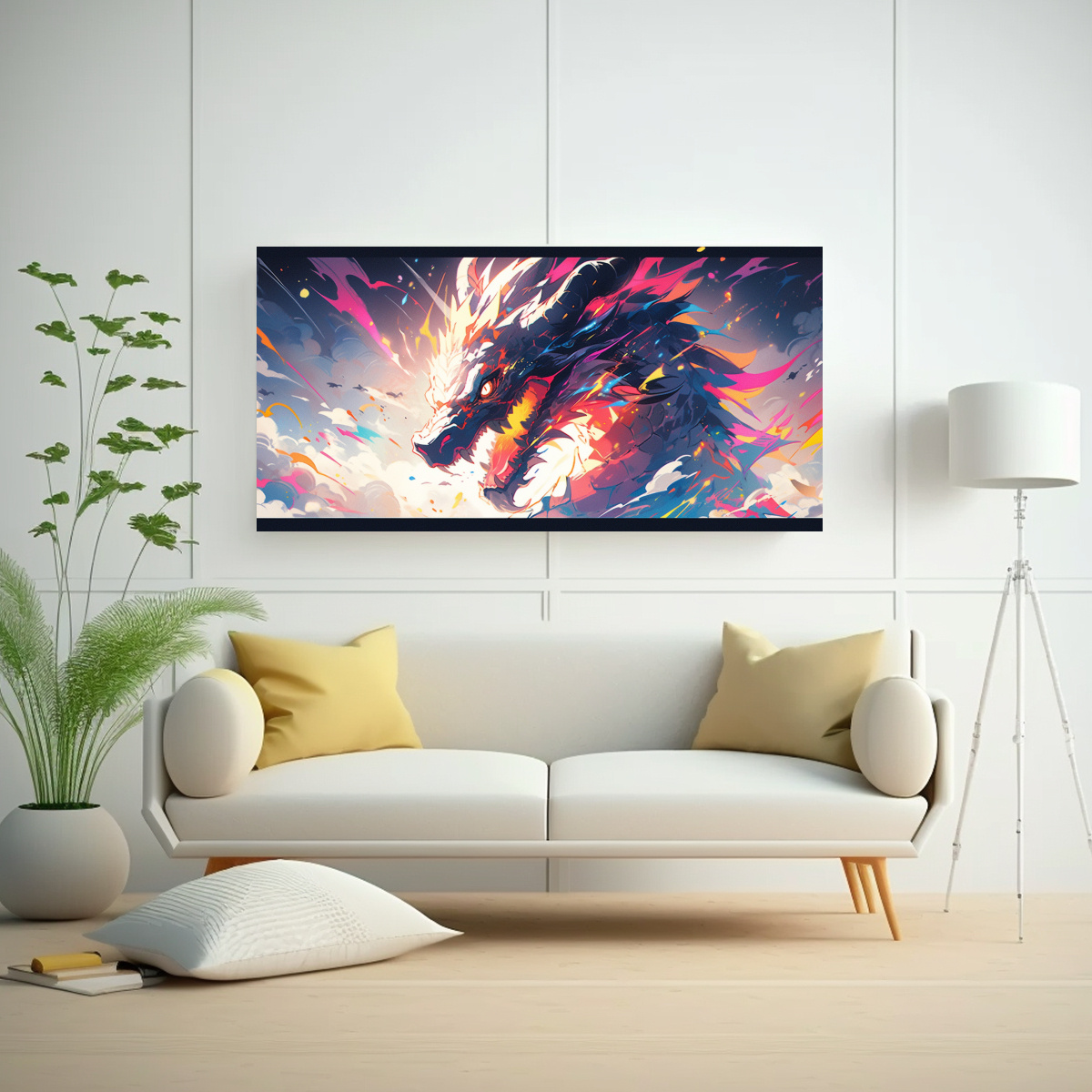CUADRO TELA DIBUJO LLAMATIVO DRAGÓN ARCOÍRIS 160X80 CM - 2