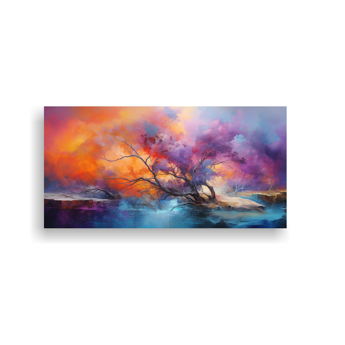 PAISAJE ABSTRACTO CON COLORES VIBRANTES EN CUADRO 60X30 CM - 1