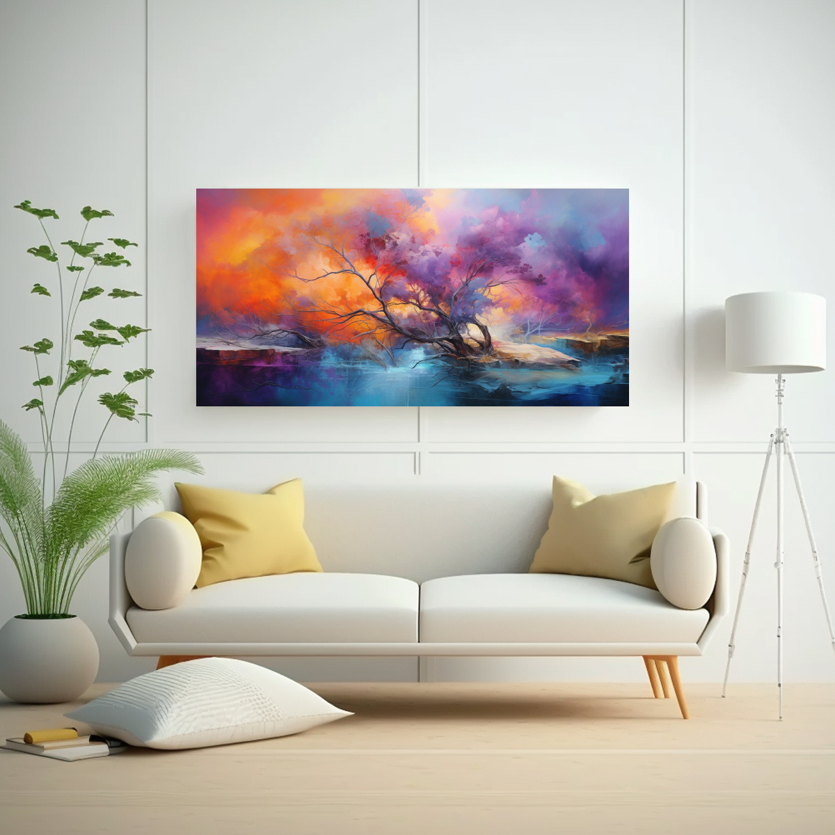 PAISAJE ABSTRACTO CON COLORES VIBRANTES EN CUADRO 60X30 CM - 2