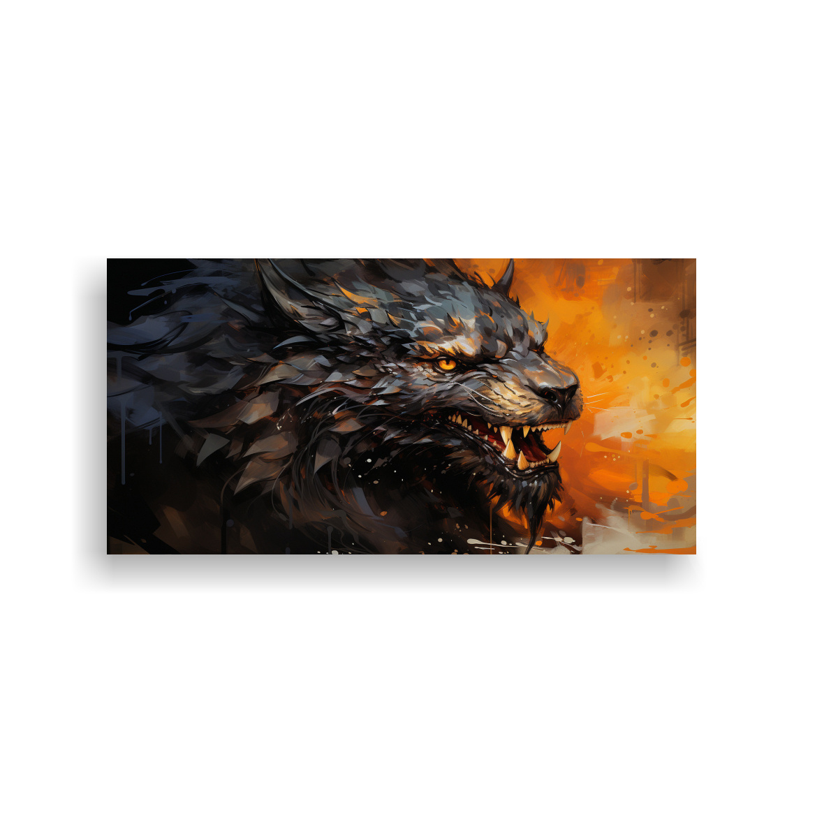 PINTURA EN LIENZO TELA DE ARTE ÉPOCA UN DRAGÓN 140X70 CM - 1