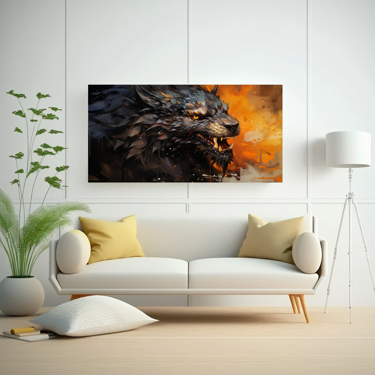 PINTURA EN LIENZO TELA DE ARTE ÉPOCA UN DRAGÓN 140X70 CM - 2
