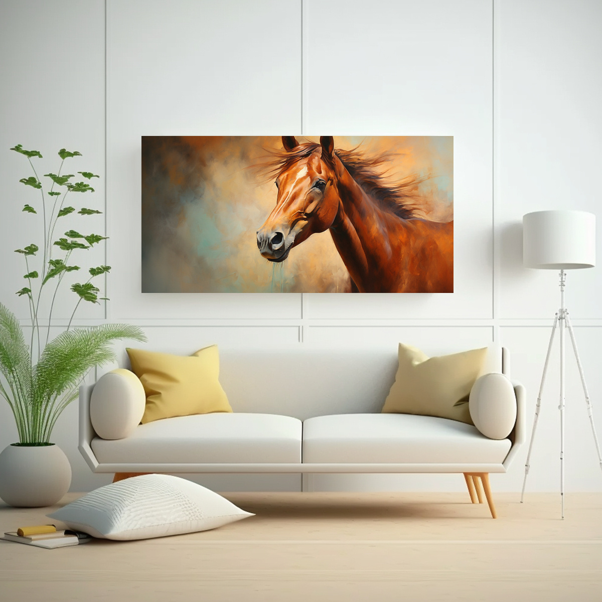 PINTURA AL ESTILO ÓLEO COLORIDA ESTILO CABALLO 100X50 CM - 2