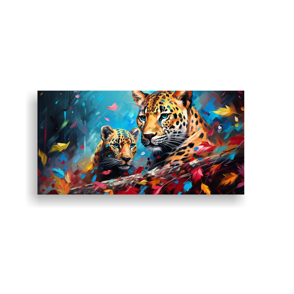 PINTURA AL ESTILO ÓLEO ESTILO LEOPARDO COLORIDO 100X50 CM - 1